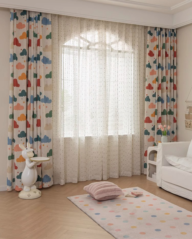 1 piece of Korean dopamine colored cloud window screen for bedroom, living room, children's room cartoon, translucent and non transparent window screen