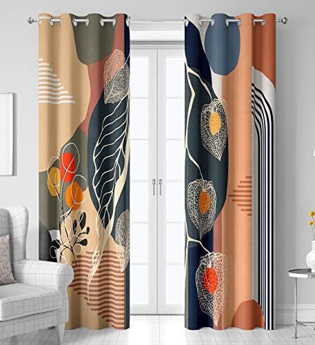 Blackout Curtains Bohemian 84 inch Length Orange Window Curtains,Fall Bstract Geometric Aesthetic Noise Reduction Curtains 2 Panel Set, Curtains for Bedroom Living Room, 104 Inch Wide (G362,84Inch)