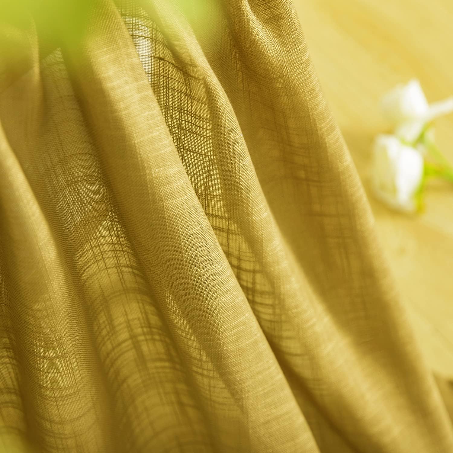 SHINELAND 96 Inch Long Retro Curtains Drapes for Living Room 2 Panel Set,Mid Century Modern Funky Light Filtering Semi Sheer Window Panel Curtain,Gold Mustard Yellow