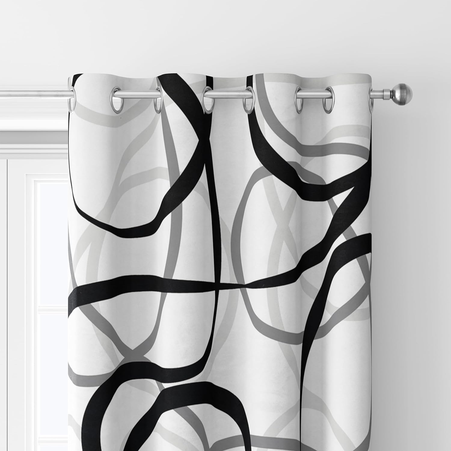 Black Grey White Geometric Curtains 2 Panels Sets Abstract Line Modern Art Pattern Window Treatments Room Darkening Heat Blocking Elegant Curtain Decor for Living Room Bedroom 52x84 Inches