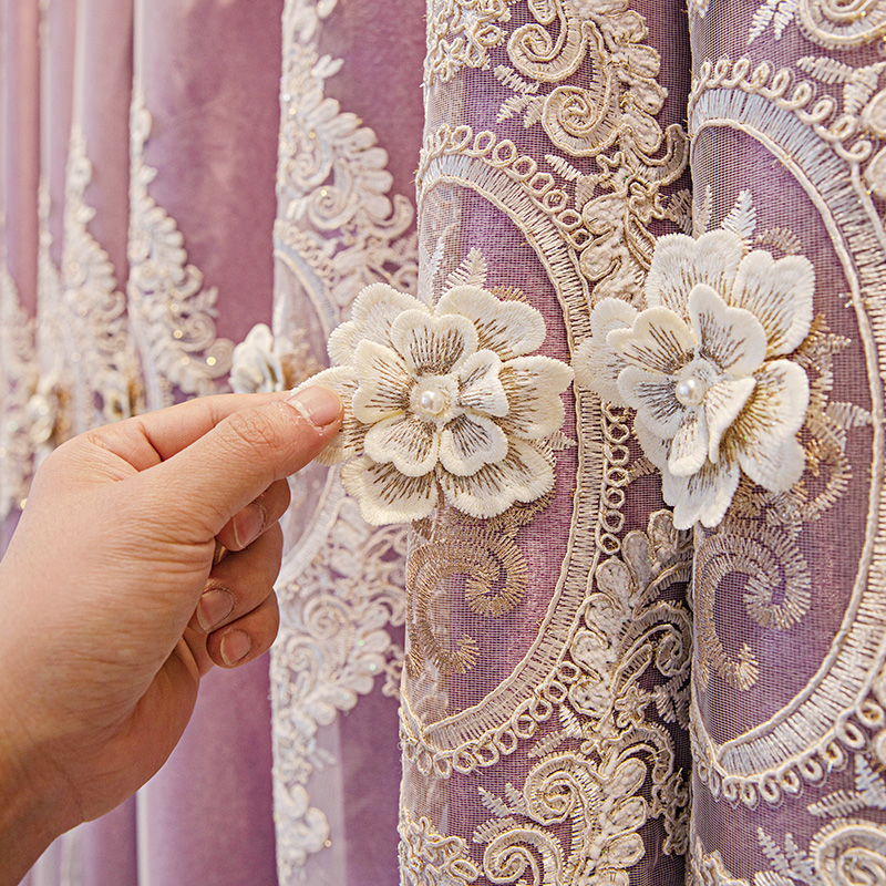1 piece of European fabric double layered curtain, new high blackout curtain, retro polyester fiber relief embroidery yarn, suitable for various room types such as bedrooms and living rooms