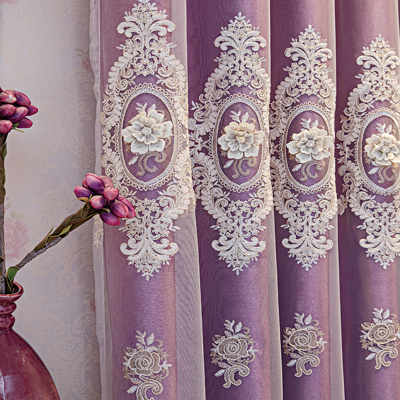 1 piece of European fabric double layered curtain, new high blackout curtain, retro polyester fiber relief embroidery yarn, suitable for various room types such as bedrooms and living rooms