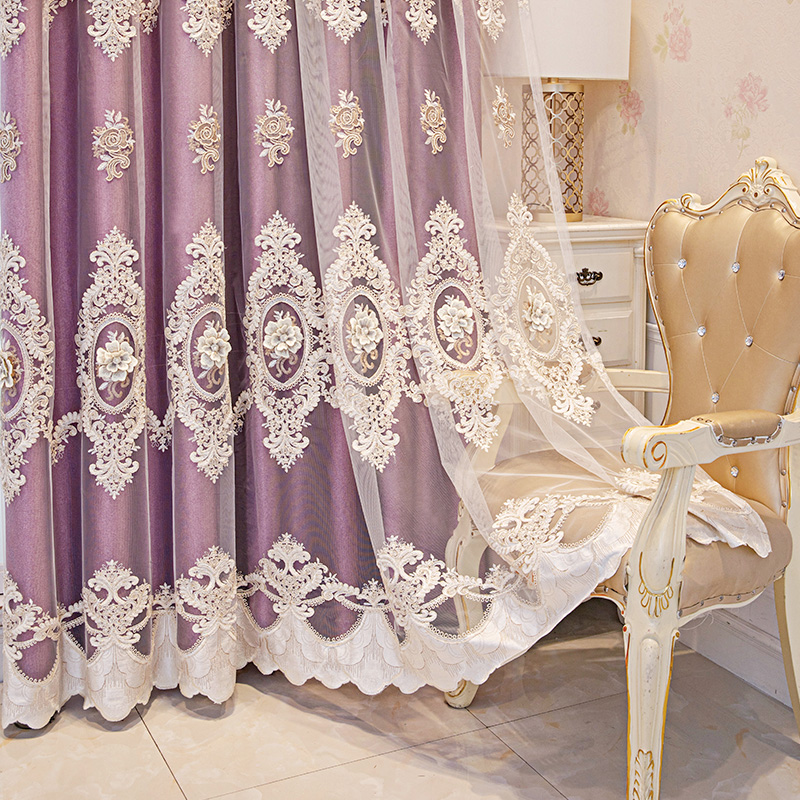 1 piece of European fabric double layered curtain, new high blackout curtain, retro polyester fiber relief embroidery yarn, suitable for various room types such as bedrooms and living rooms
