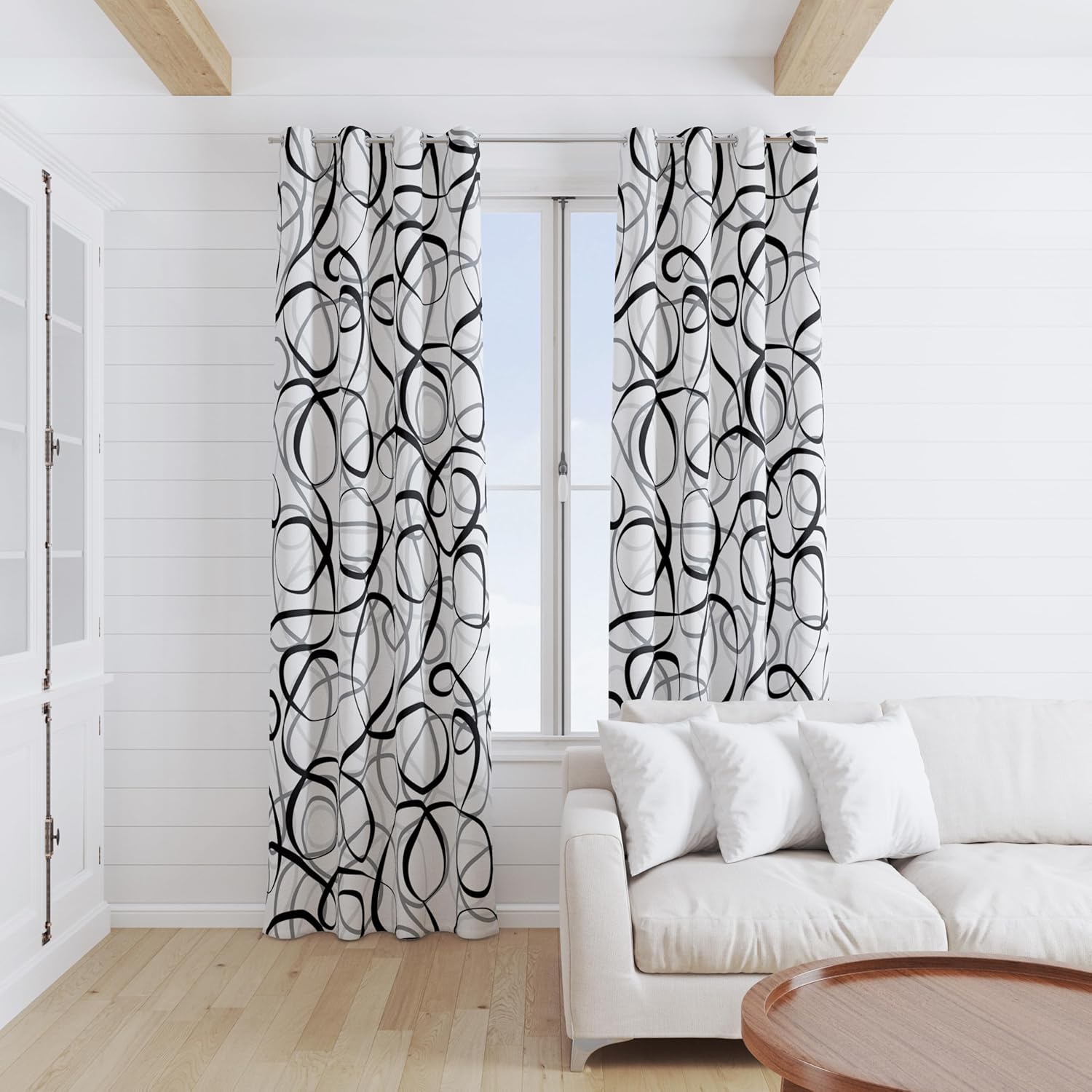 Black Grey White Geometric Curtains 2 Panels Sets Abstract Line Modern Art Pattern Window Treatments Room Darkening Heat Blocking Elegant Curtain Decor for Living Room Bedroom 52x84 Inches