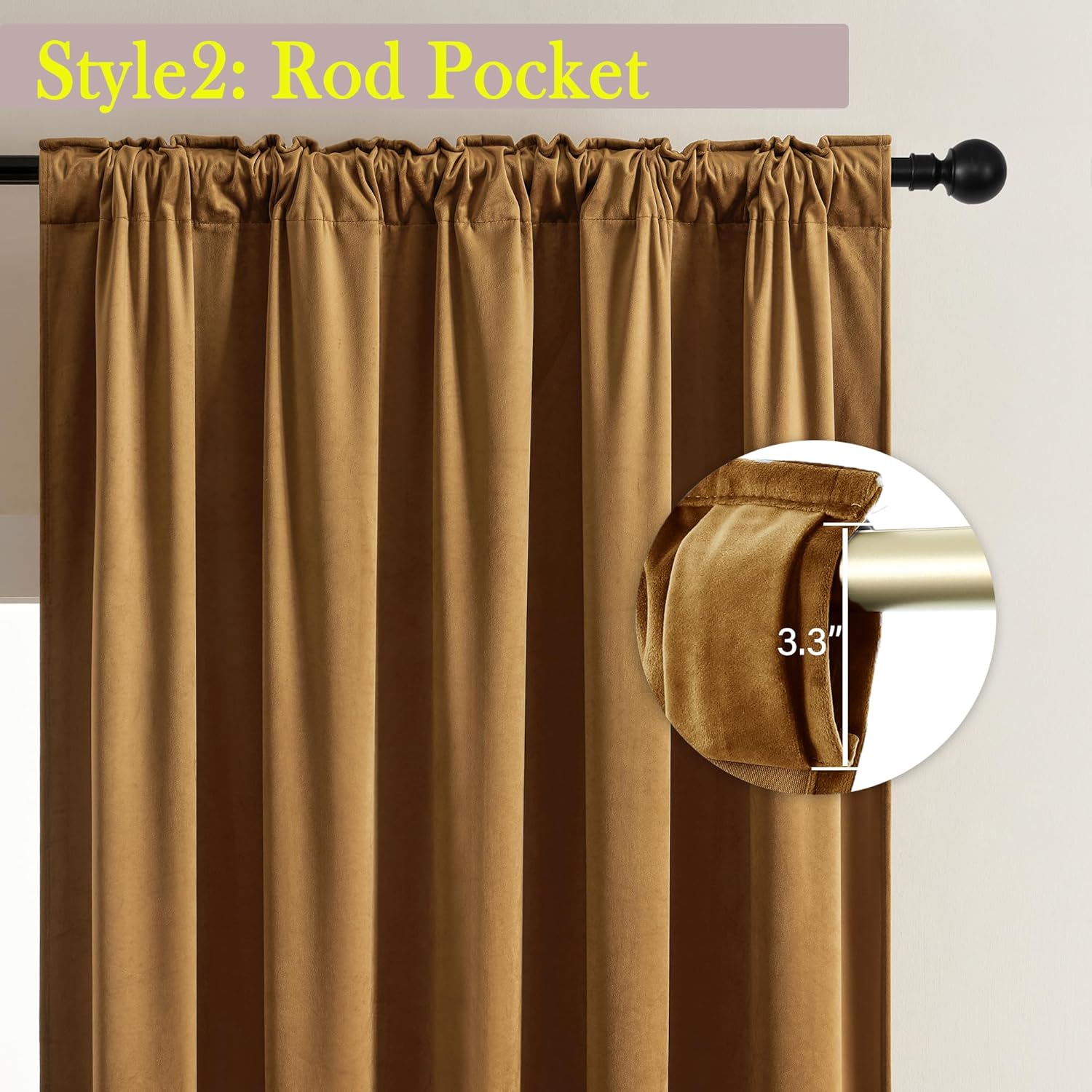 Timeper Velvet Curtains 84 inches - Retro Heavy Gold Blackout Velvet Curtains Drapes with Rod Pocket Back Tab Design Light Blocking Home Decoration for Living Room, Gold Brown, 52Wx 84L, 2 Panels