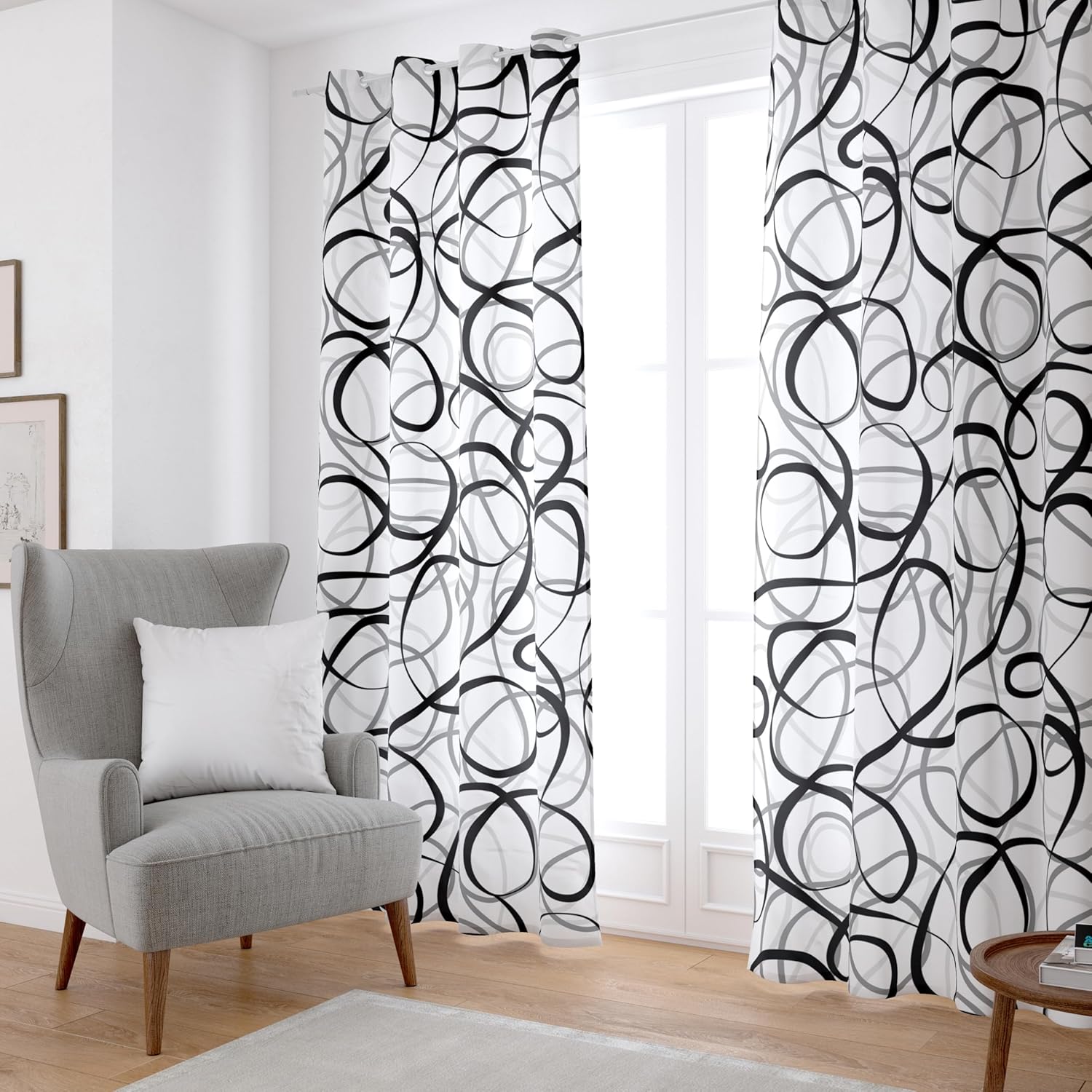 Black Grey White Geometric Curtains 2 Panels Sets Abstract Line Modern Art Pattern Window Treatments Room Darkening Heat Blocking Elegant Curtain Decor for Living Room Bedroom 52x84 Inches