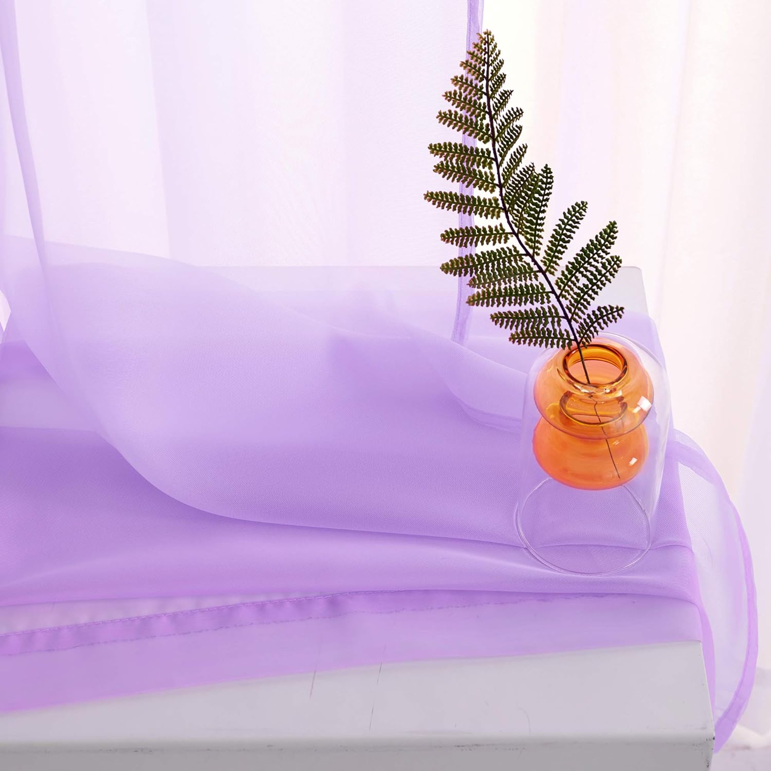 KEQIAOSUOCAI 2 Pack Rod Pocket Kids Room Sheer Light Purple Curtains Lilac Lavender Transparent Sheer Voile Panels for Bedroom Living Room Wedding Party Backdrop Each is 52W x 84L