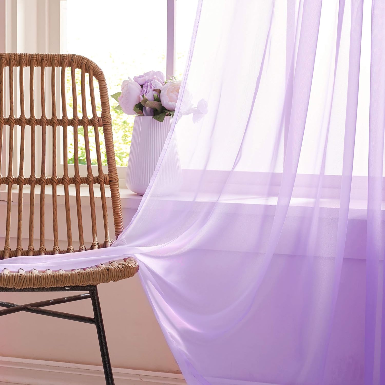 KEQIAOSUOCAI 2 Pack Rod Pocket Kids Room Sheer Light Purple Curtains Lilac Lavender Transparent Sheer Voile Panels for Bedroom Living Room Wedding Party Backdrop Each is 52W x 84L