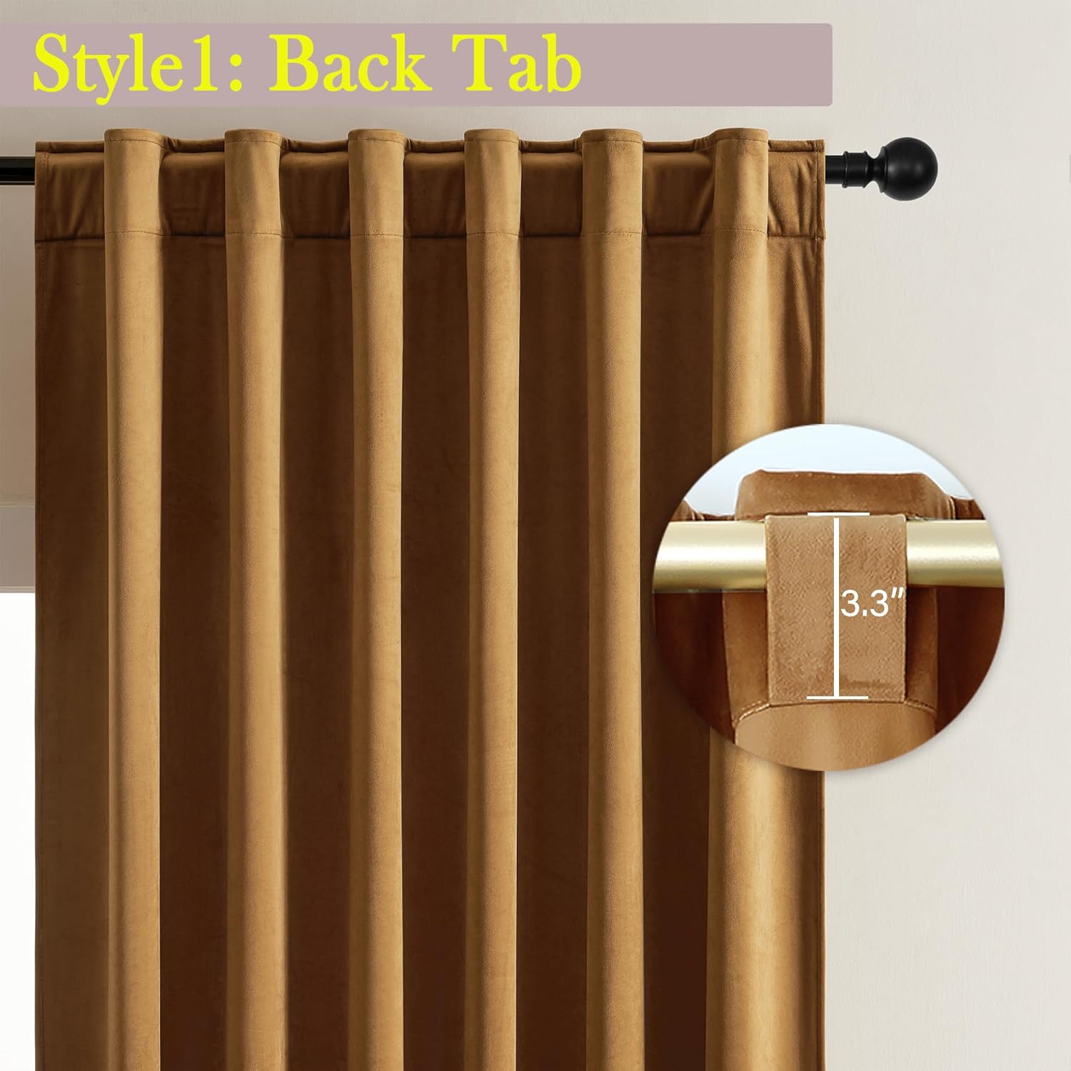 Timeper Velvet Curtains 84 inches - Retro Heavy Gold Blackout Velvet Curtains Drapes with Rod Pocket Back Tab Design Light Blocking Home Decoration for Living Room, Gold Brown, 52Wx 84L, 2 Panels