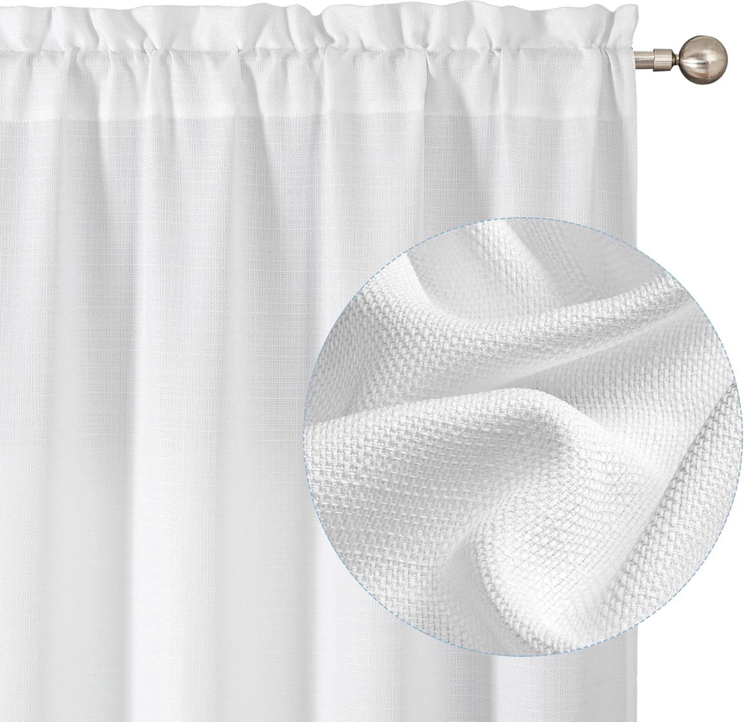 Chyhomenyc White Curtains 84 Inch Length 2 Panels Set, Faux Linen Textured Semi Sheer Light Filtering Soft Airy Privacy Farmhouse Curtain Drapes for Living Room Bedroom, Cortinas para Sala, 40Wx84L