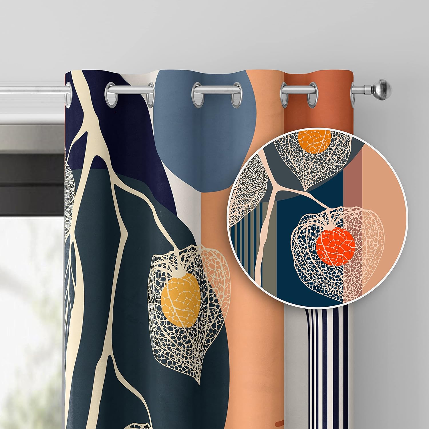 Blackout Curtains Bohemian 84 inch Length Orange Window Curtains,Fall Bstract Geometric Aesthetic Noise Reduction Curtains 2 Panel Set, Curtains for Bedroom Living Room, 104 Inch Wide (G362,84Inch)