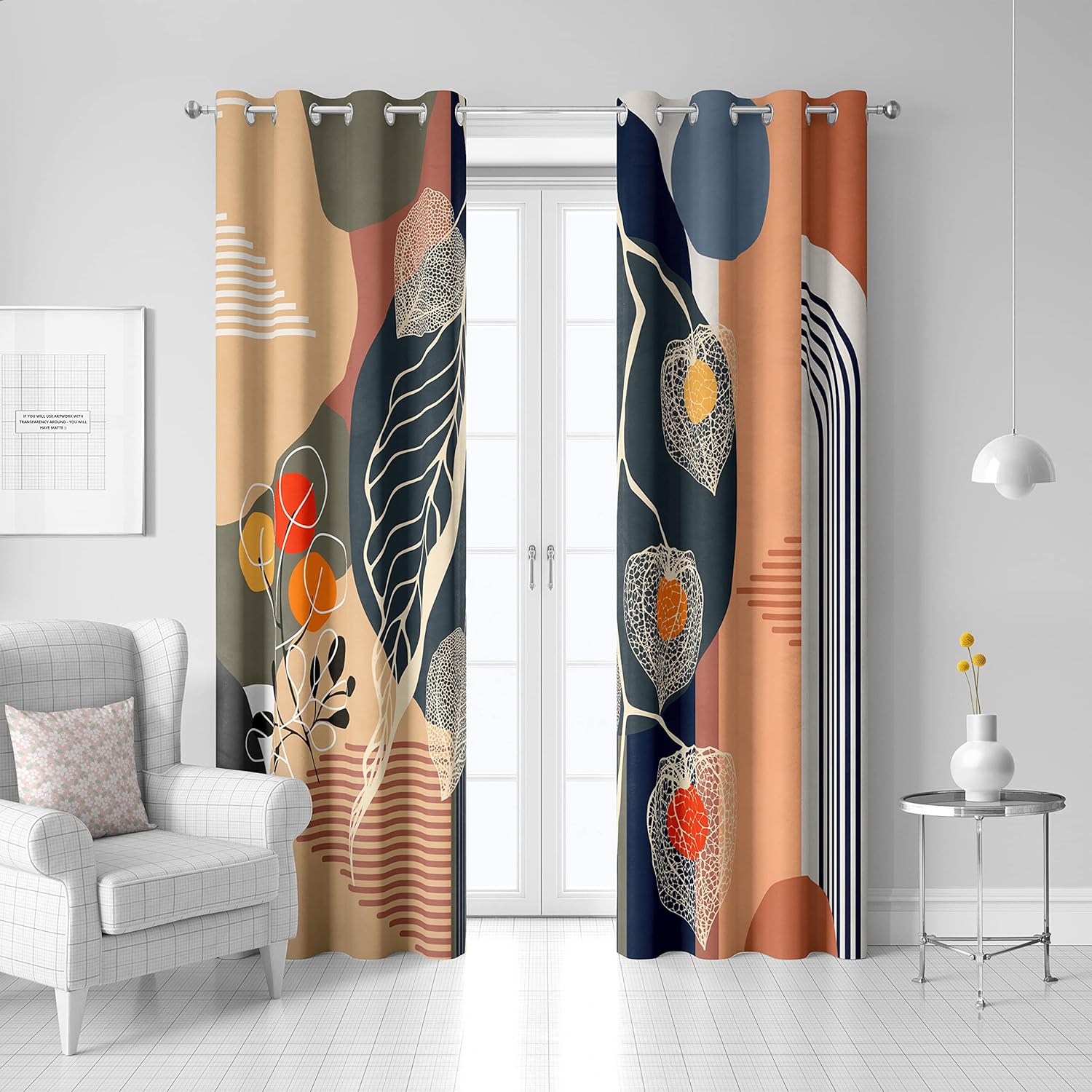 Blackout Curtains Bohemian 84 inch Length Orange Window Curtains,Fall Bstract Geometric Aesthetic Noise Reduction Curtains 2 Panel Set, Curtains for Bedroom Living Room, 104 Inch Wide (G362,84Inch)