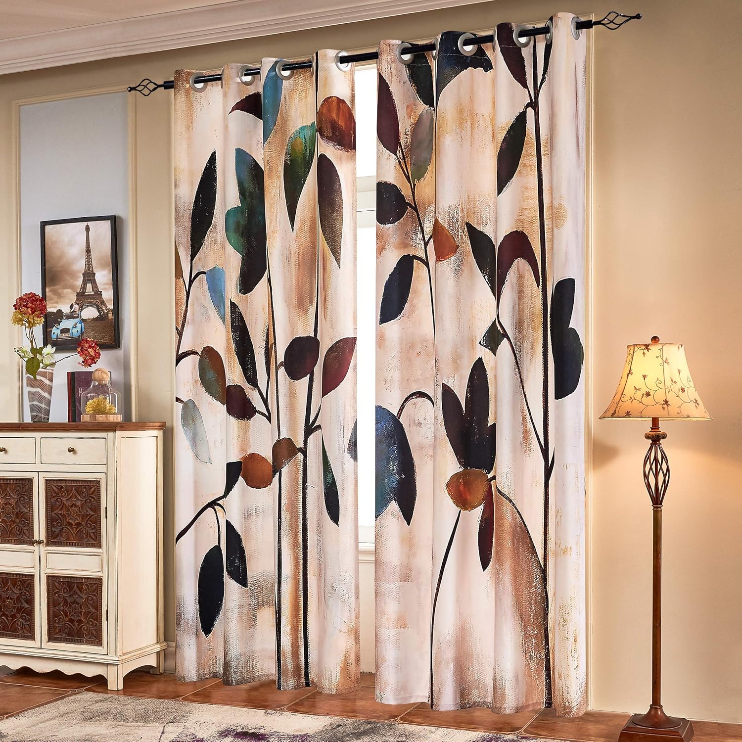 subrtex Printed Curtains Room Darkening for Bedroom Living Room Kids Room Dining Room Valance Colorful Window Drapes 2 Panel Set (52'' x 84'', Brown)