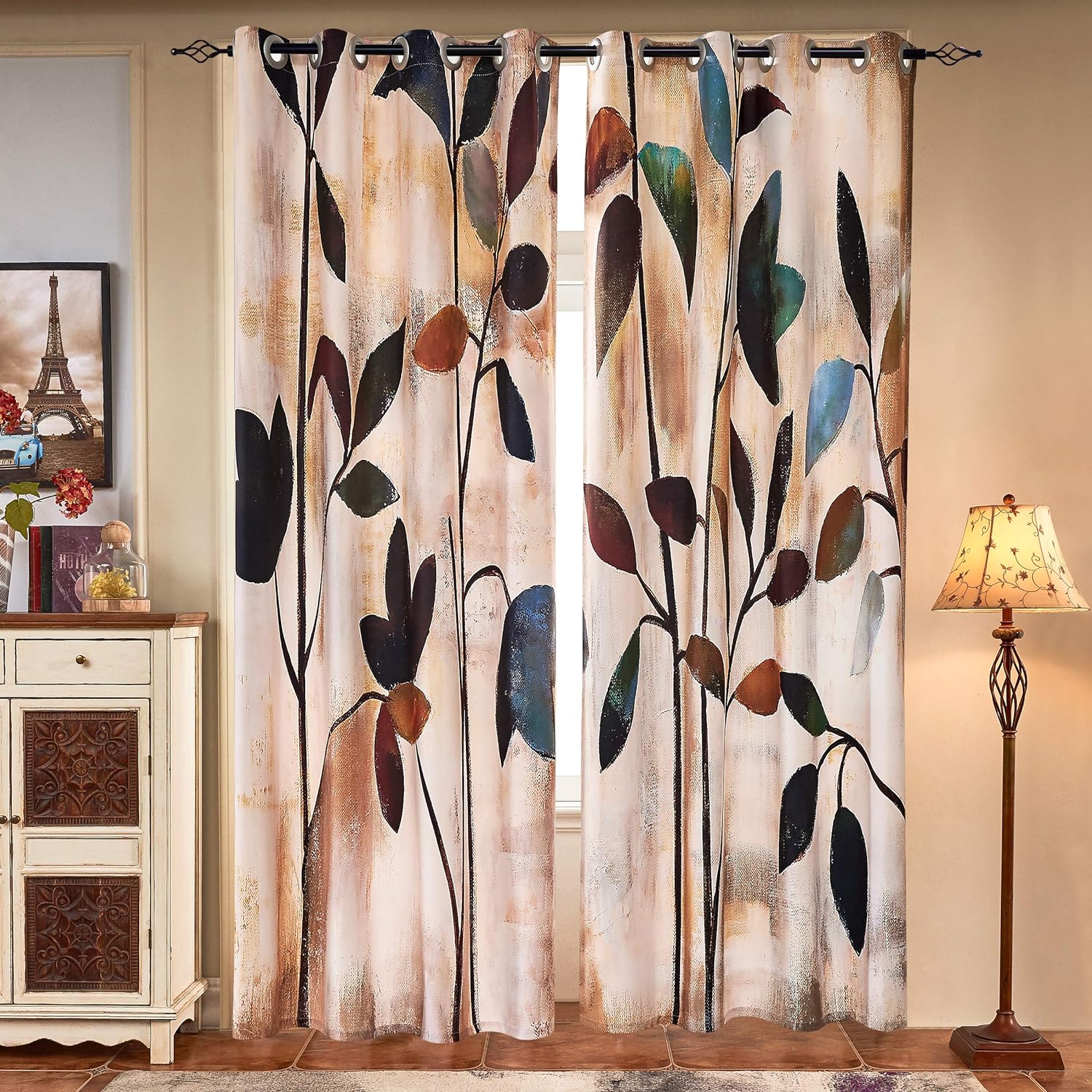 subrtex Printed Curtains Room Darkening for Bedroom Living Room Kids Room Dining Room Valance Colorful Window Drapes 2 Panel Set (52'' x 84'', Brown)