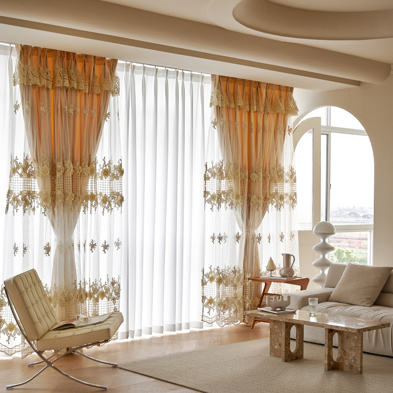 1 piece of Nordic style fabric double layered curtain, polyester fiber perforated blackout curtain, suitable for windows in various room types such as living rooms and bedrooms