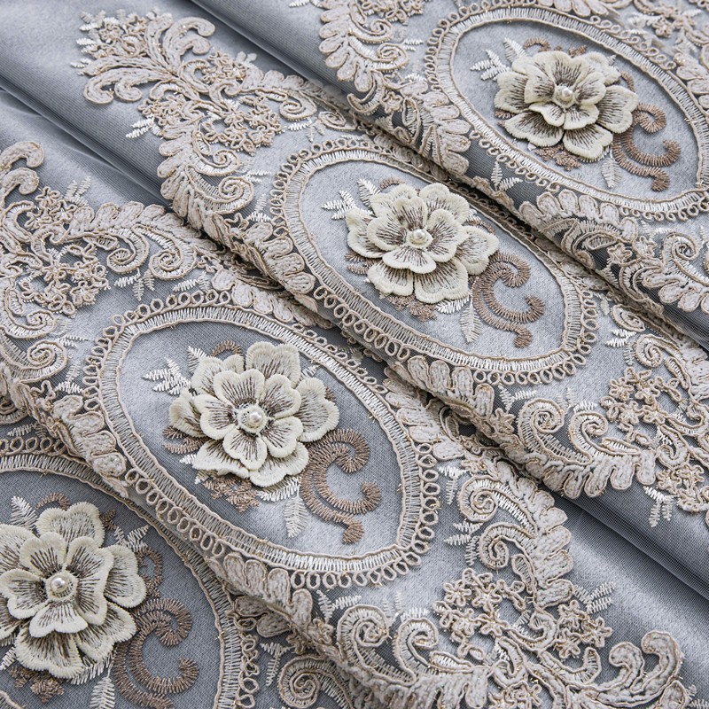 1 piece of fabric double layered curtain, European style light luxury new blackout double layered gray curtain finished living room high-end feeling bedroom relief curtain window screen