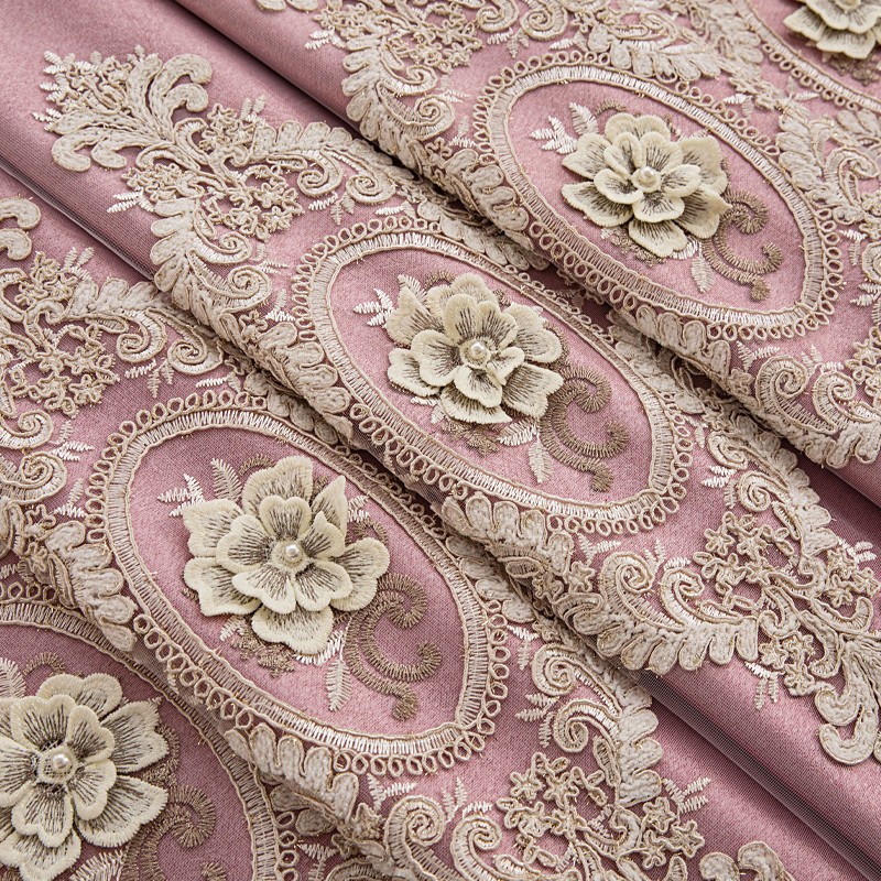 1 piece of European double-layer thick pink curtain, new high-end shading product, living room, bedroom, embossed embroidery