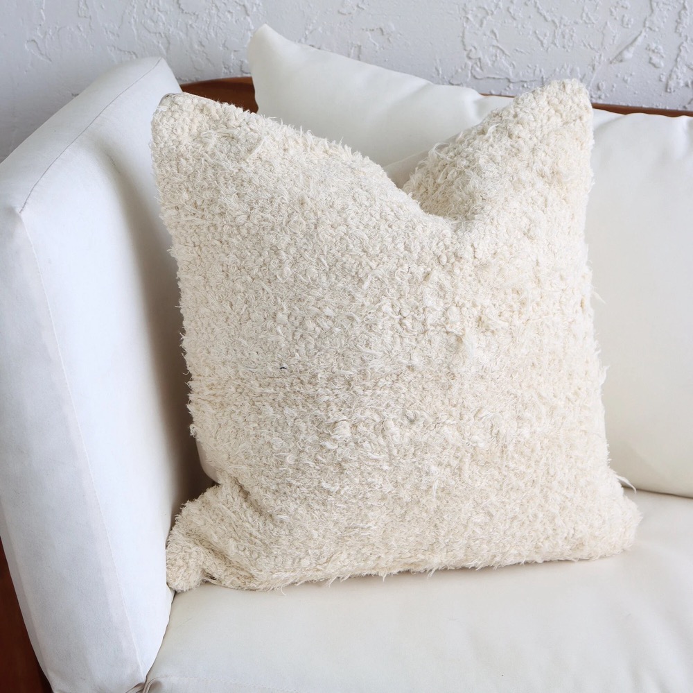 Floral Textured Boho Pillow Set, Sofa Pillows, Tan 18x18 textured, Fluffy 20x20 Throw Wool