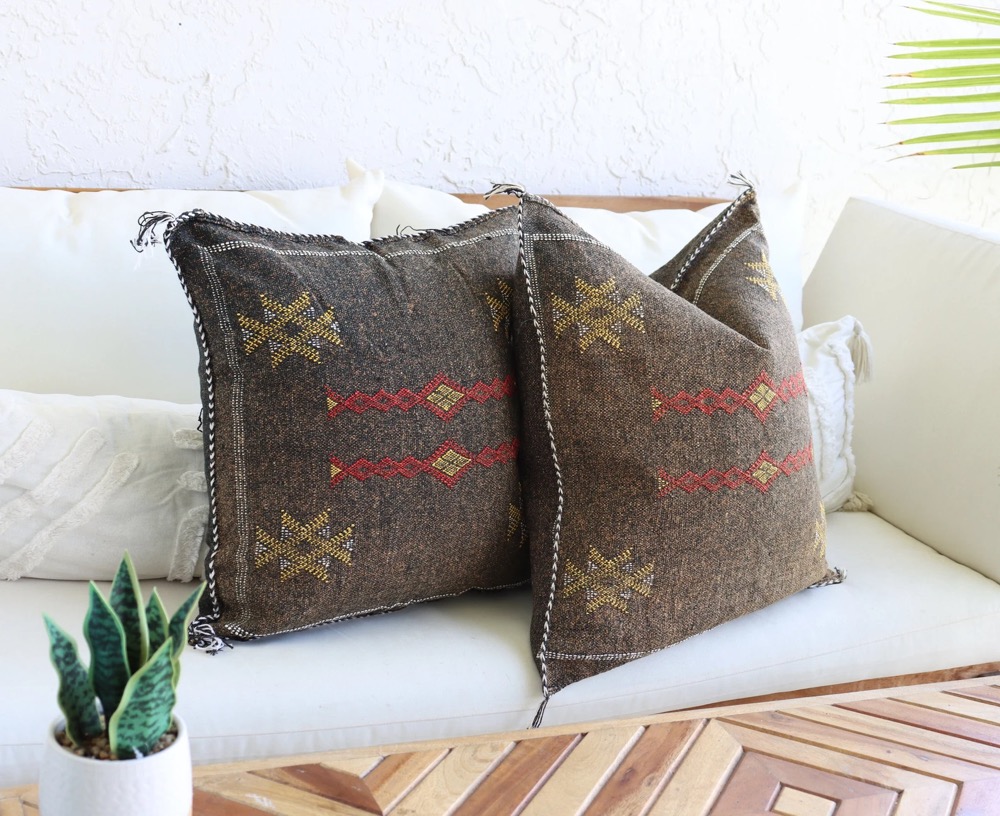 Brown Authentic Cactus Silk Morracan Pillow Cover, Decorative Boho