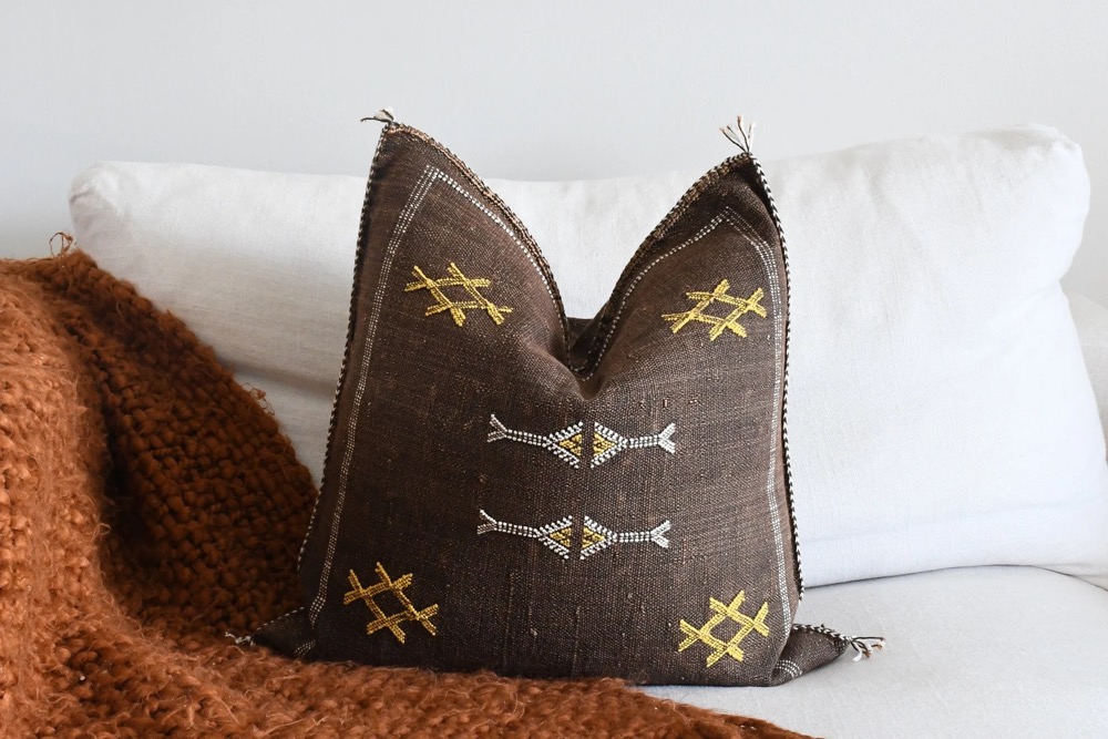 Brown Authentic Cactus Silk Morracan Pillow Cover, Decorative Boho