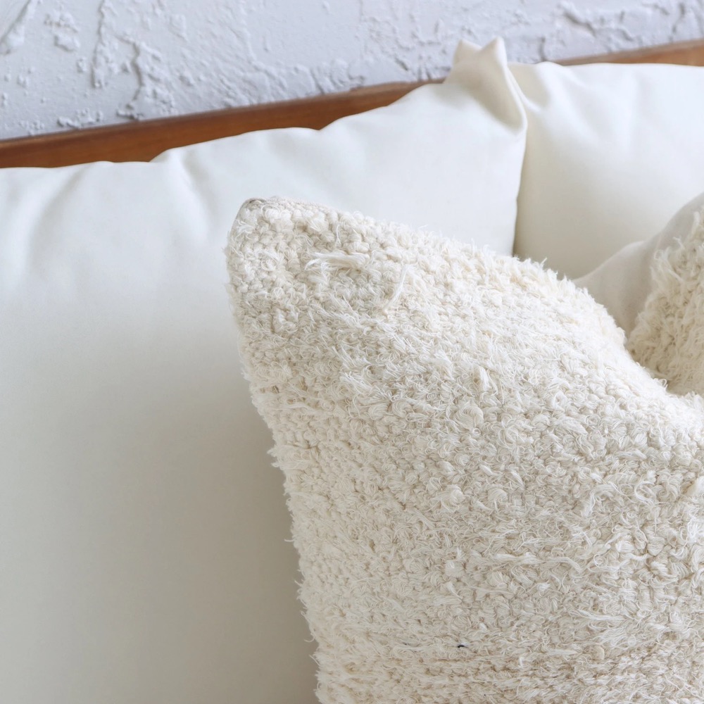 Floral Textured Boho Pillow Set, Sofa Pillows, Tan 18x18 textured, Fluffy 20x20 Throw Wool