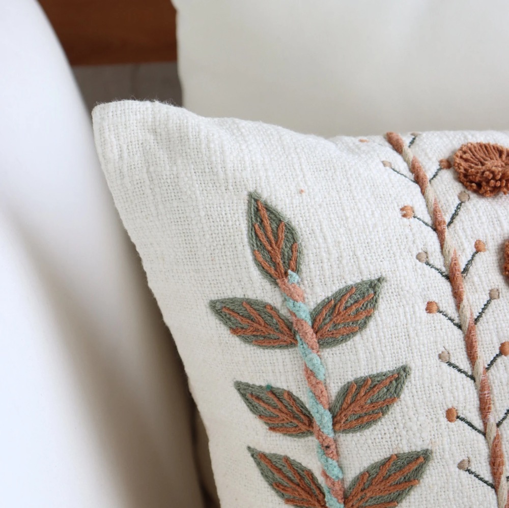 Floral Textured Boho Pillow Set, Sofa Pillows, Tan 18x18 textured, Fluffy 20x20 Throw Wool