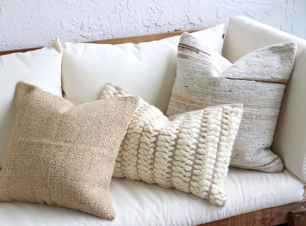 Textured Boho Pillow Cover Set, Lumbar Sofa Pillows, Brown 18x18 textured covers