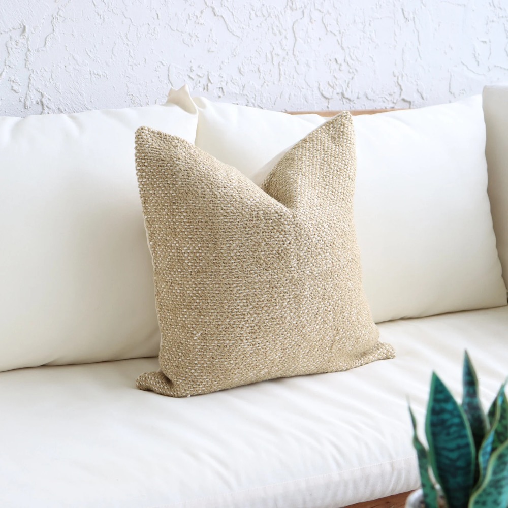 Floral Textured Boho Pillow Set, Sofa Pillows, Tan 18x18 textured, Fluffy 20x20 Throw Wool