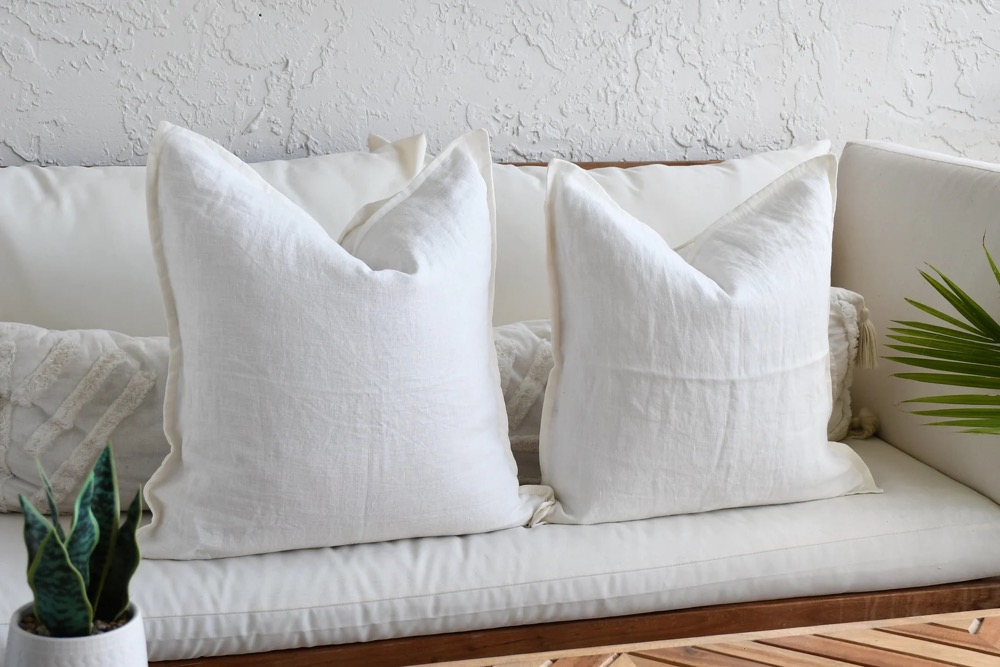 Linen Ivory 18x18 Throw Pillow | 20 x 20 Linen Pillow Cover