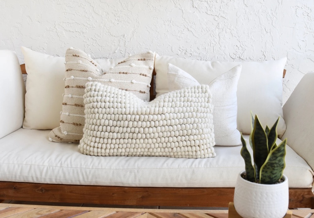 Neutral Boho Pillow Set | Beige Sofa Pillow Set | White Mud Cloth 
