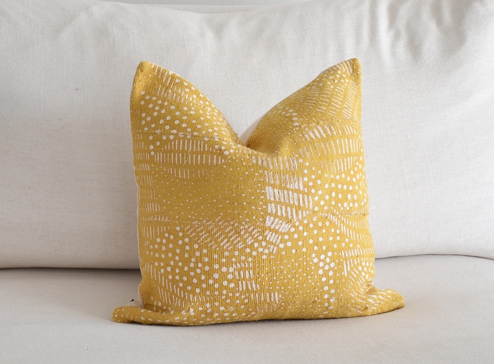 Long Mustard Lumbar Pillows, African Mud Cloth Throw Pillow Cover, Decorative Accent | Mudcloth Bolster
