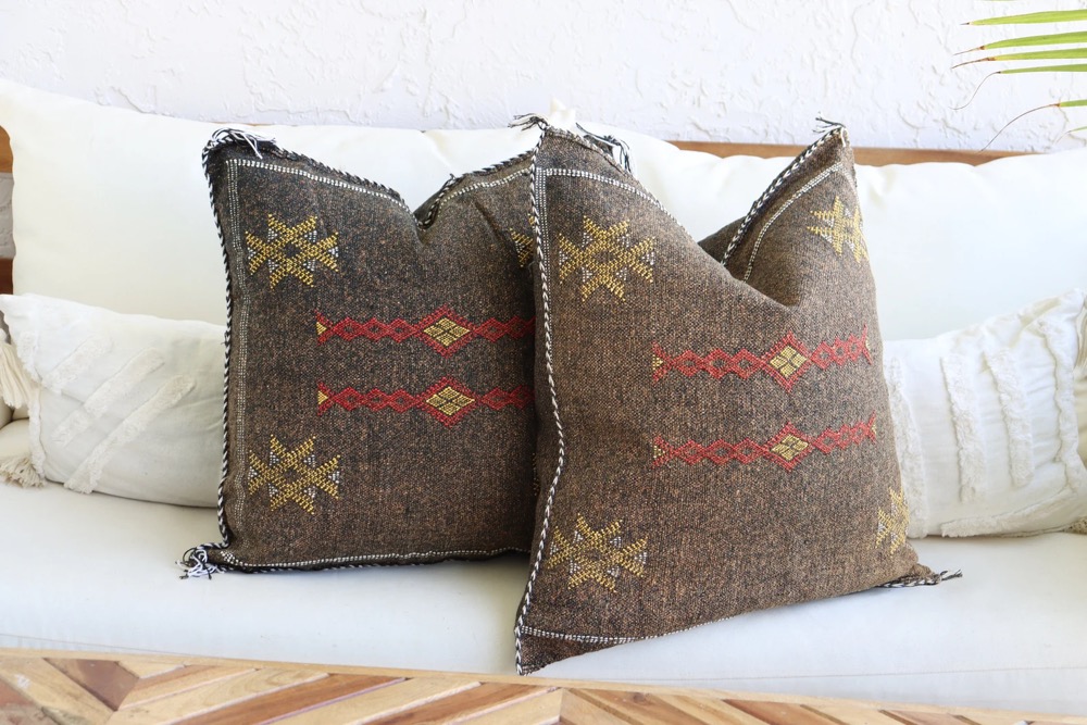 Brown Authentic Cactus Silk Morracan Pillow Cover, Decorative Boho