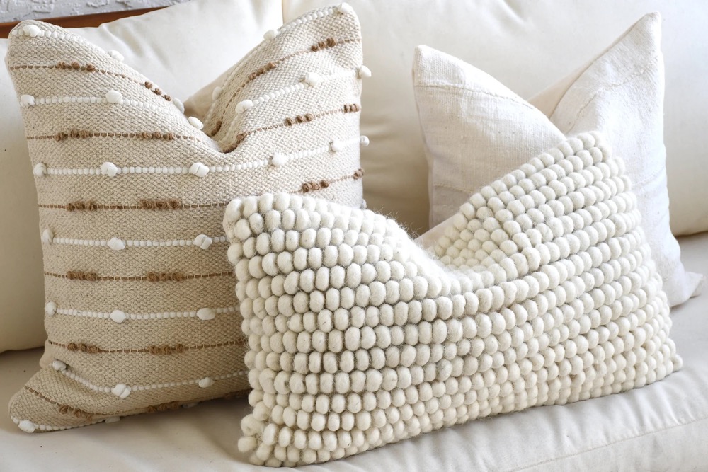 Neutral Boho Pillow Set | Beige Sofa Pillow Set | White Mud Cloth