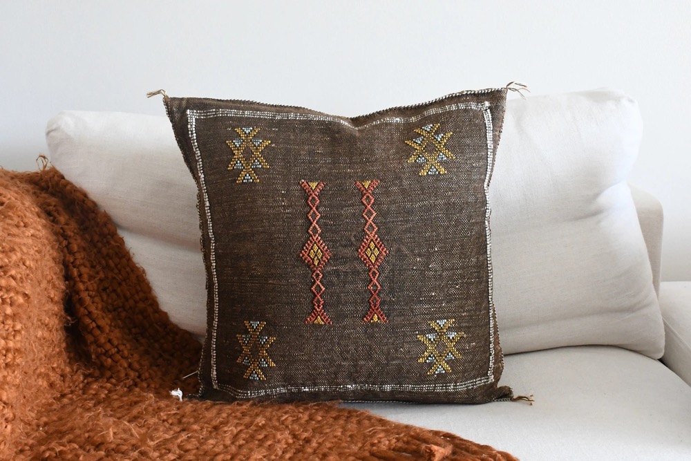 Brown Authentic Cactus Silk Morracan Pillow Cover, Decorative Boho