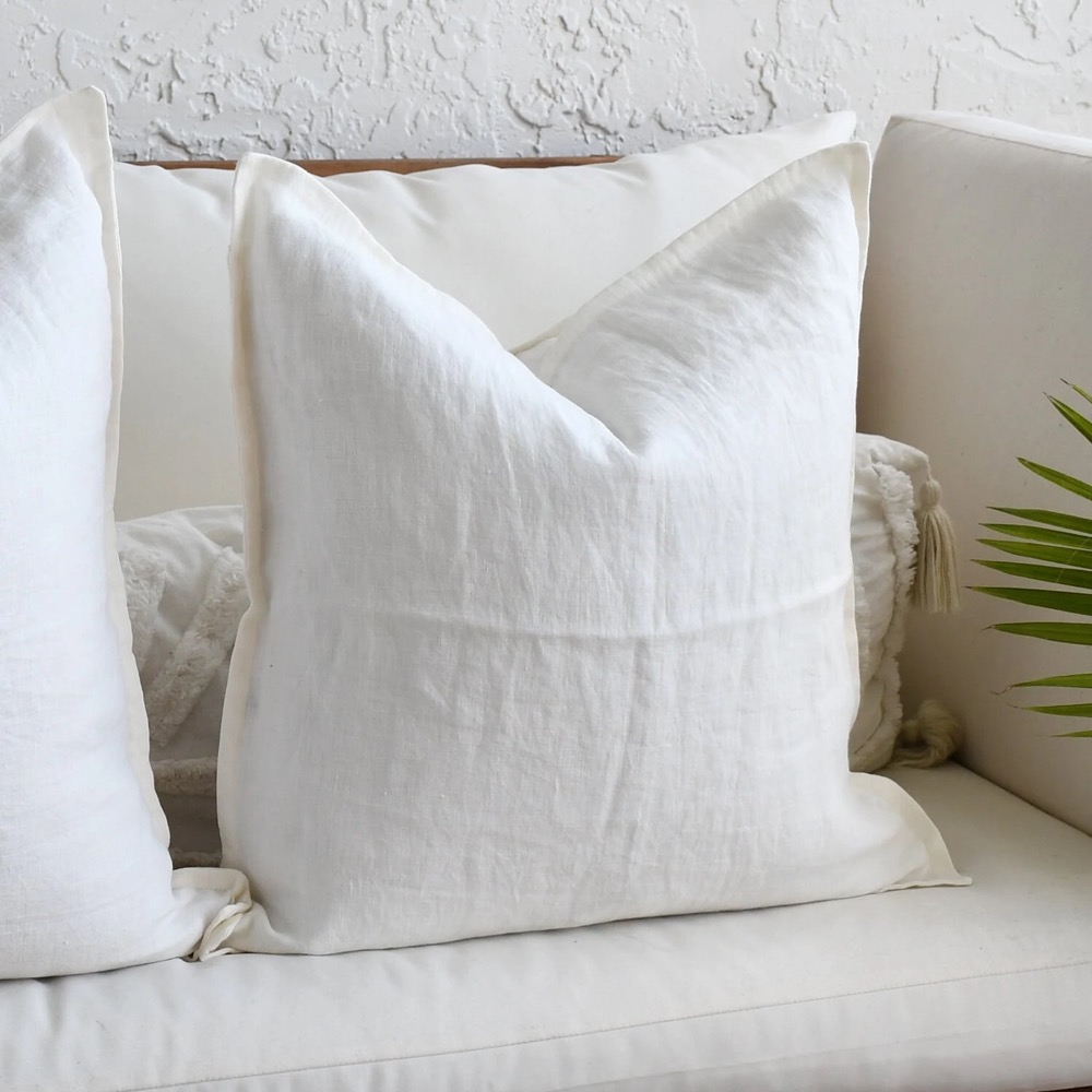 Linen Ivory 18x18 Throw Pillow | 20 x 20 Linen Pillow Cover