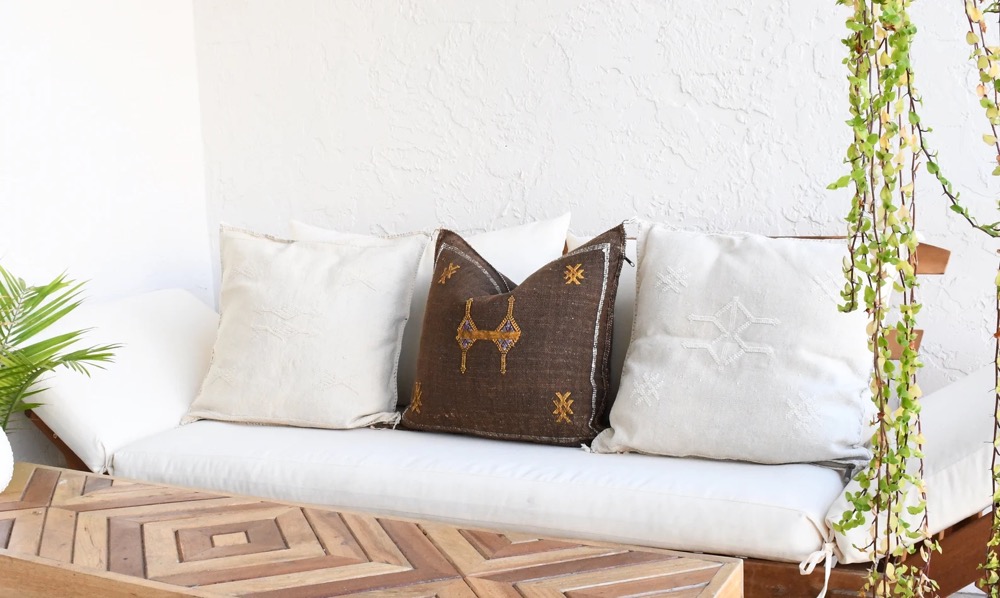 Brown Authentic Cactus Silk Morracan Pillow Cover, Decorative Boho