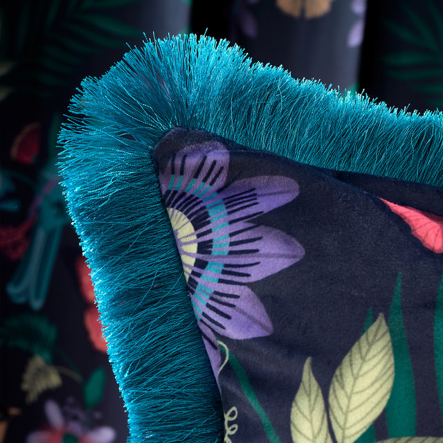 Catherine Lansfield Navy Blue Mya Tropical Floral Eyelet Ring Top Curtains Pair