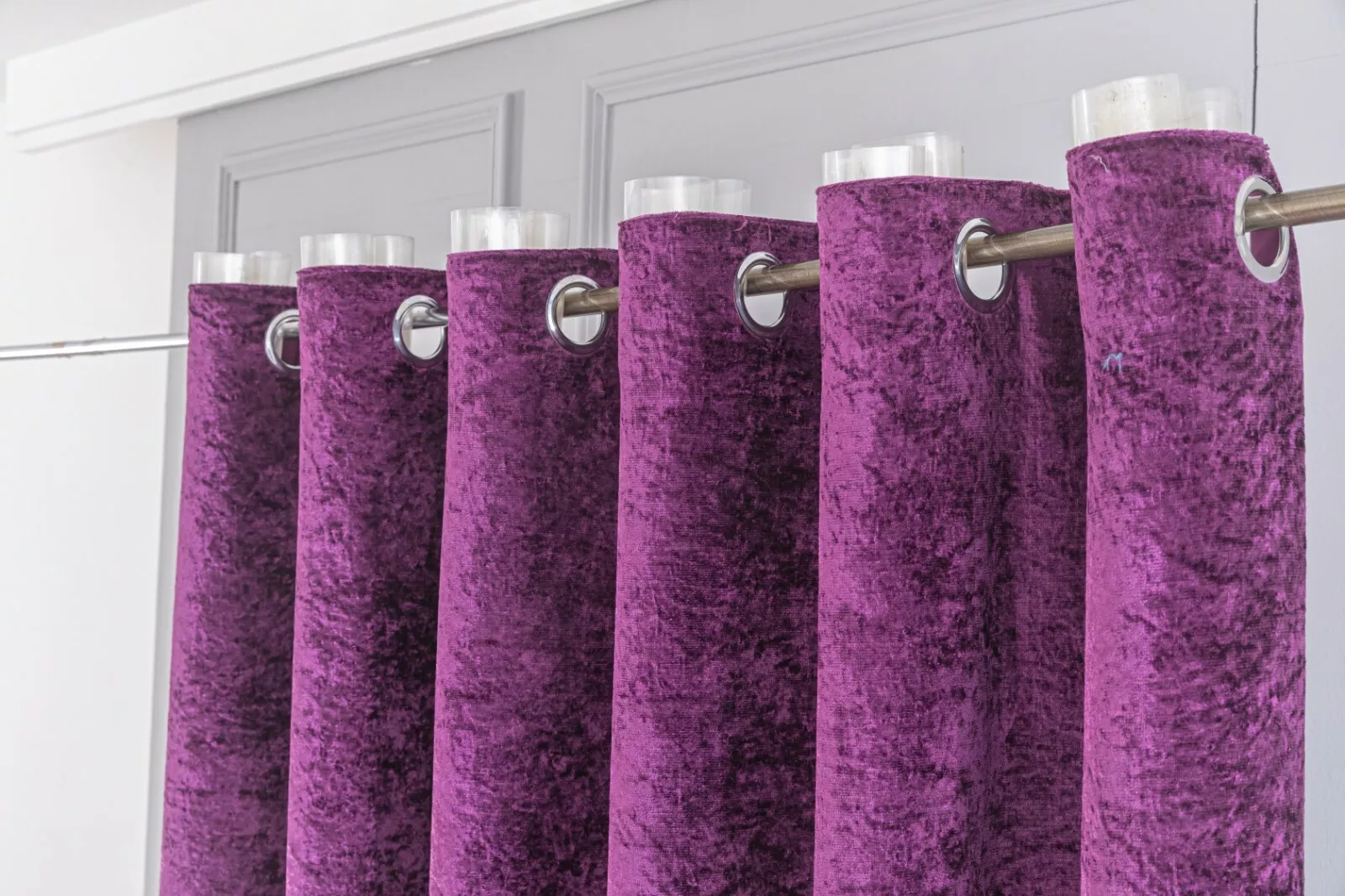 ROOEE Luxury Crushed Velvet Curtains PAIR Fully Lined Eyelet Ring Top Ready Made