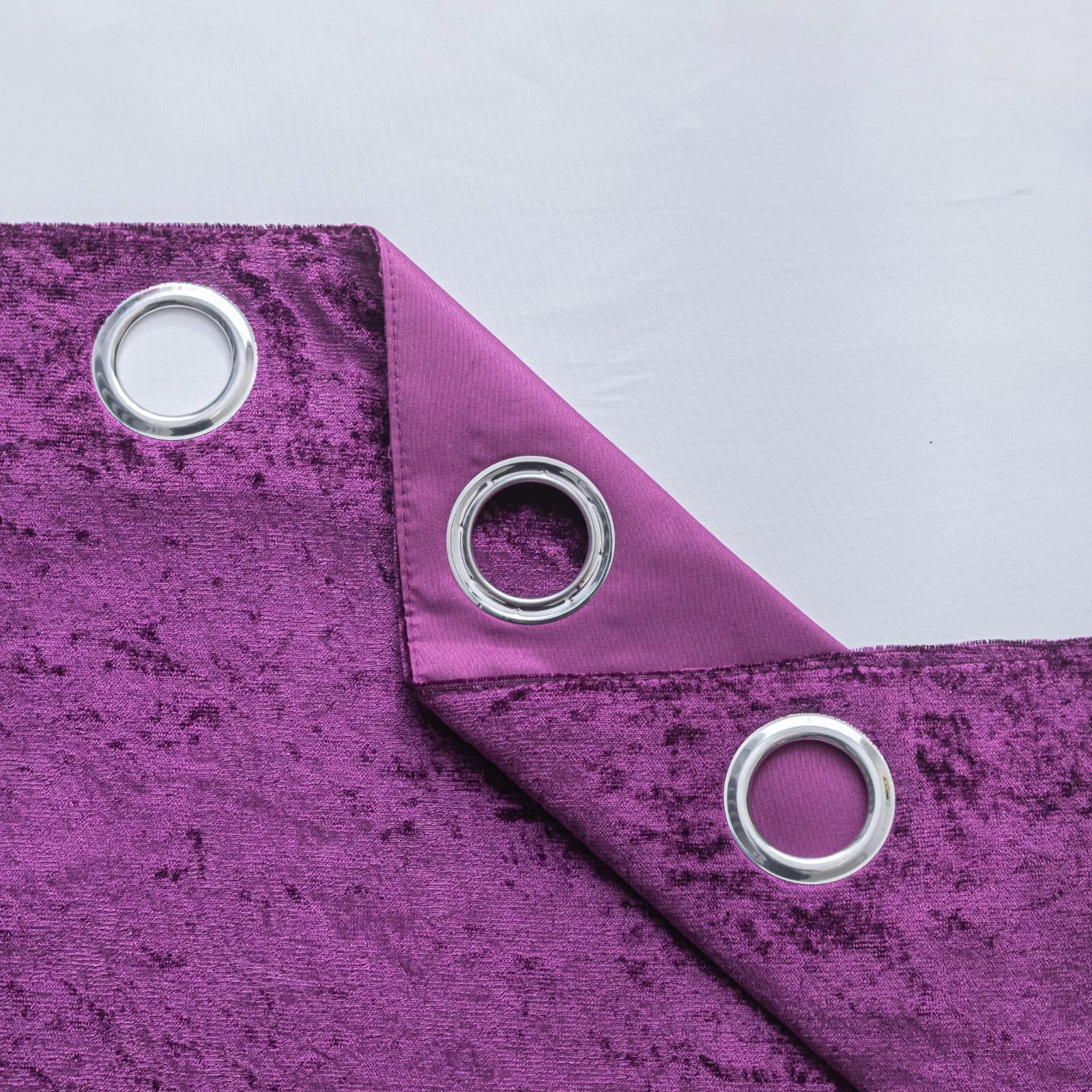 ROOEE Luxury Crushed Velvet Curtains PAIR Fully Lined Eyelet Ring Top Ready Made