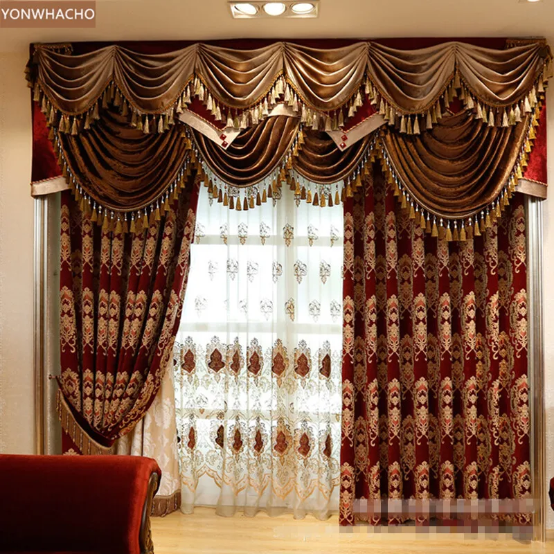 Luxury noble European red thick chenille cloth blackout curtain valance B626