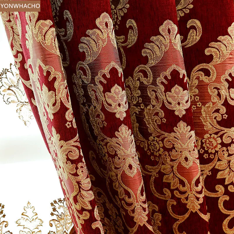Luxury noble European red thick chenille cloth blackout curtain valance B626