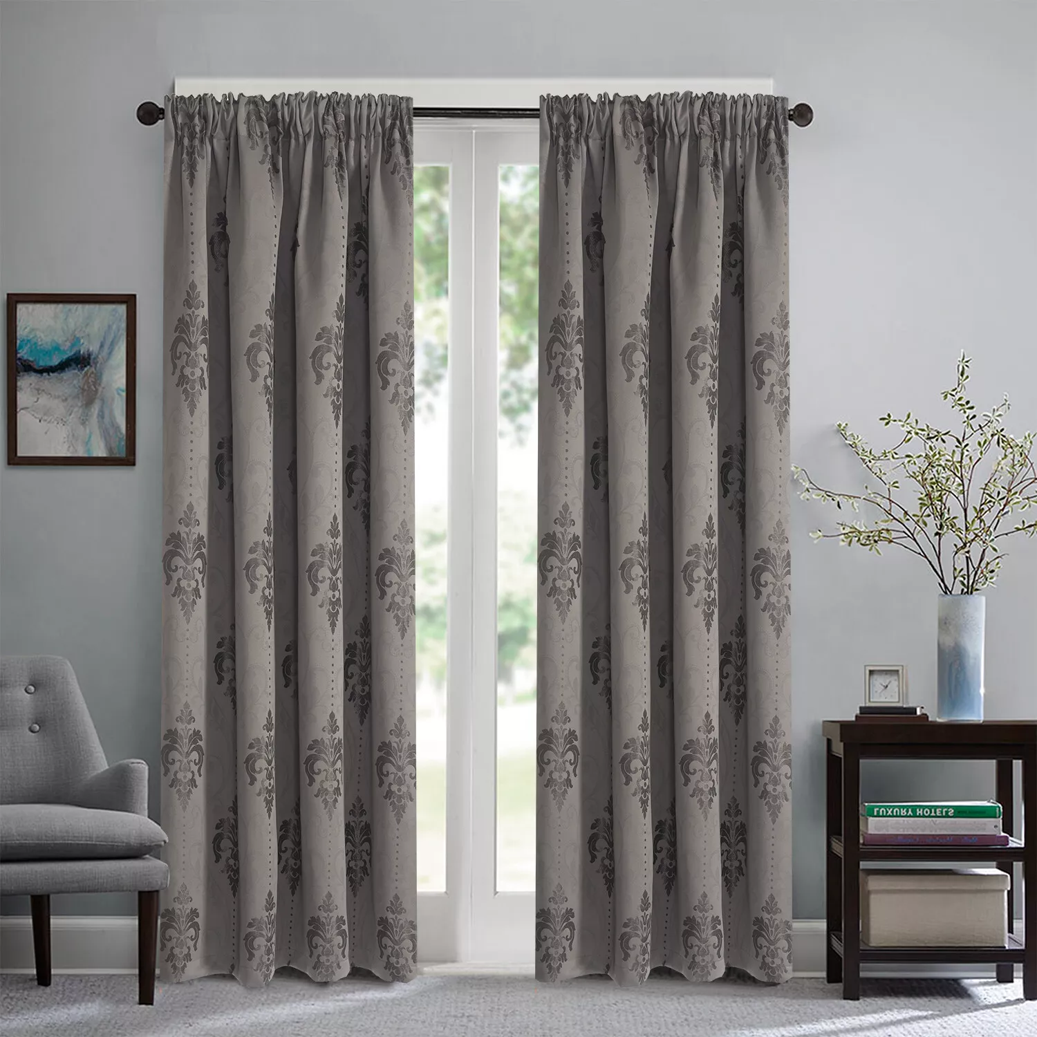 Thermal Insulated bedroom Jacquard Blackout Curtain Tape Top 3 size drop 1pair