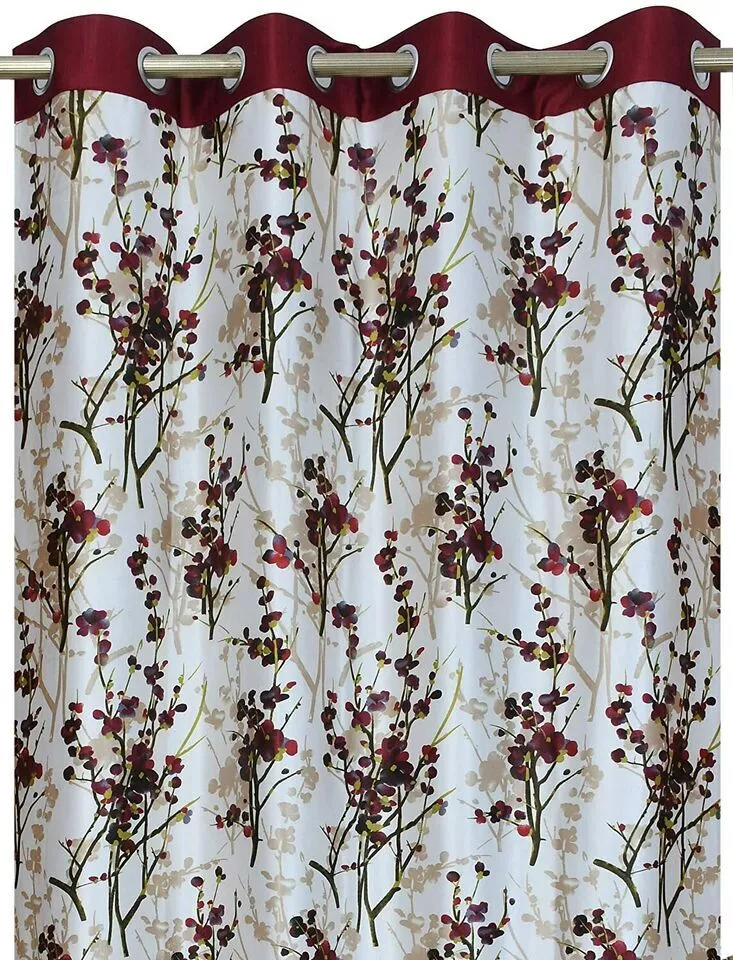 3 Piece Floral Shaded Grommet Ringtop Door Window Curtains Set 5 7 9 Feet Maroon