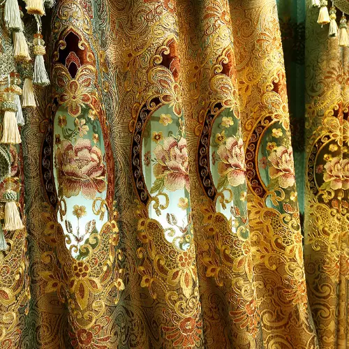 Luxury Embroidered Golden Curtains Room Curtains Velvet European Windows Tulle