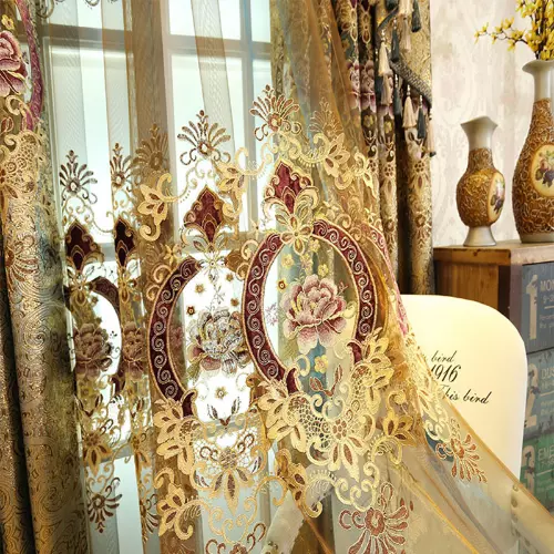 Luxury Embroidered Golden Curtains Room Curtains Velvet European Windows Tulle