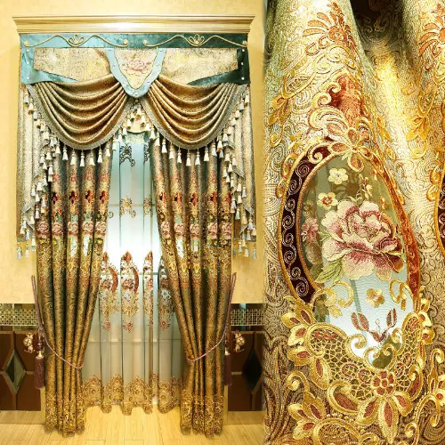 Luxury Embroidered Golden Curtains Room Curtains Velvet European Windows Tulle