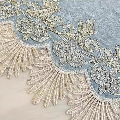 1 light blue embroidered curtain, European high-end atmospheric chenille embroidered curtain, living room bedroom floor-to-ceiling window thickened curtain finished product