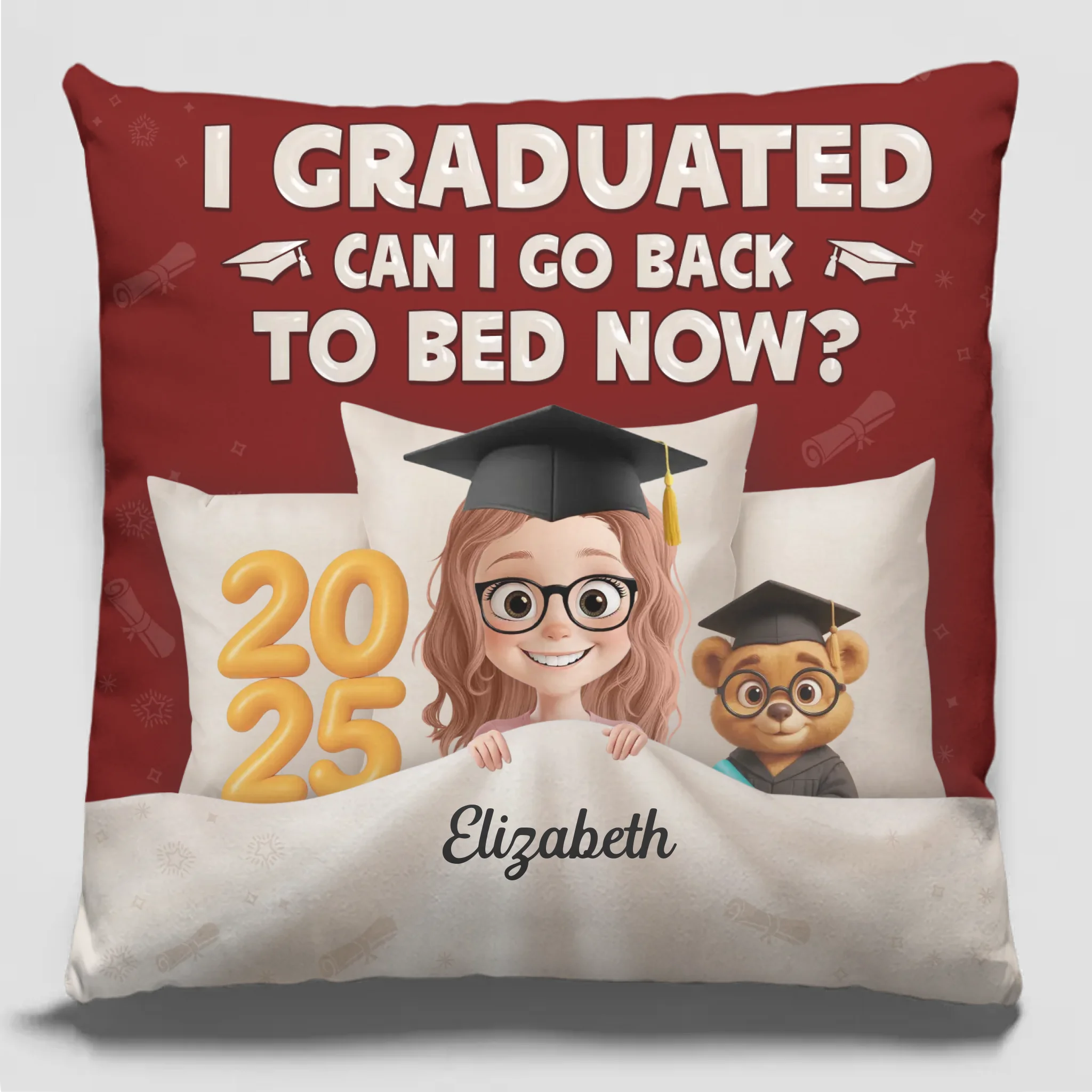 Graduation Complete Time to Sleep - Family Personalized Custom 3D Inflated Effect Printed Pillow - Graduation Gift For Family Members, Siblings, Brothers, Sisters