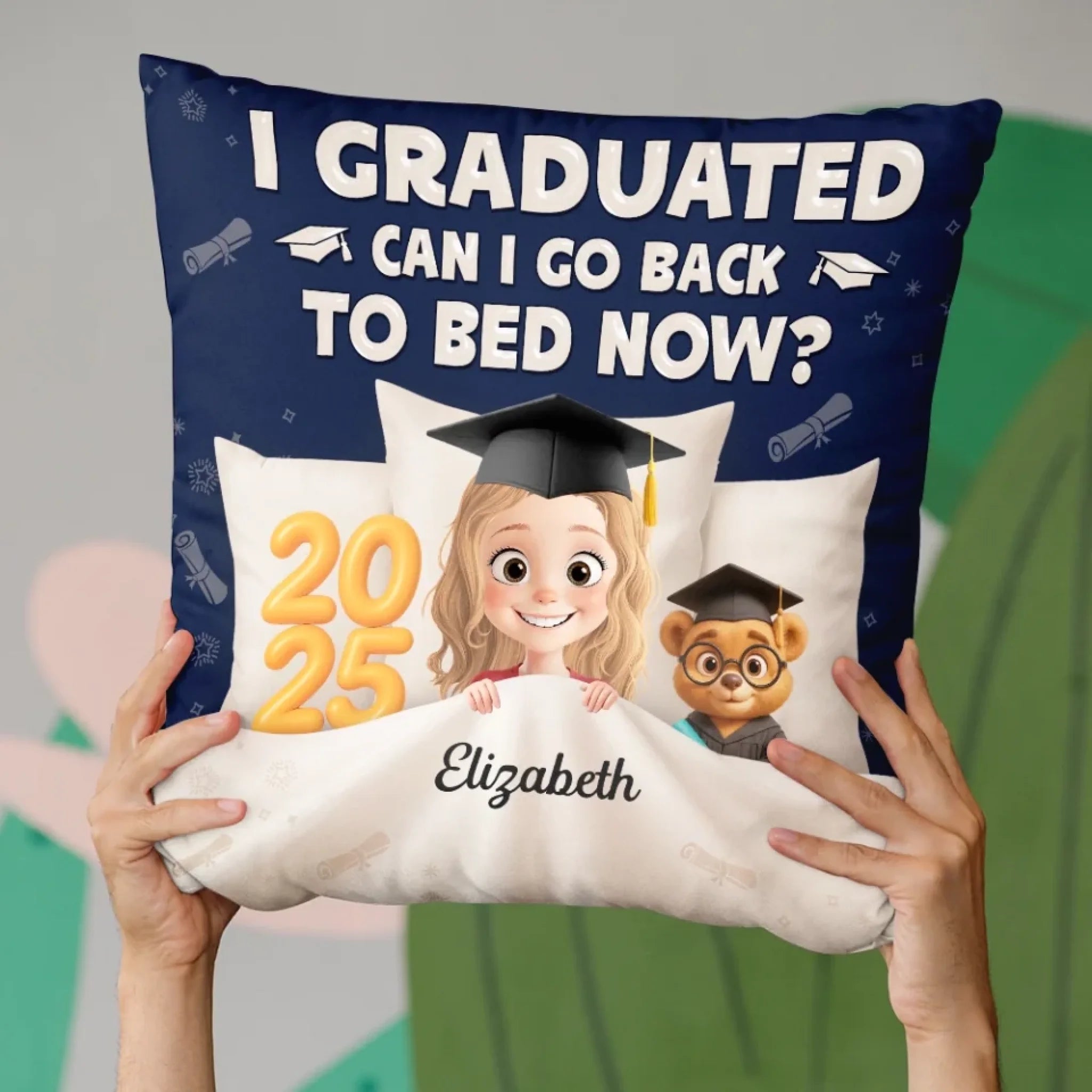 Graduation Complete Time to Sleep - Family Personalized Custom 3D Inflated Effect Printed Pillow - Graduation Gift For Family Members, Siblings, Brothers, Sisters