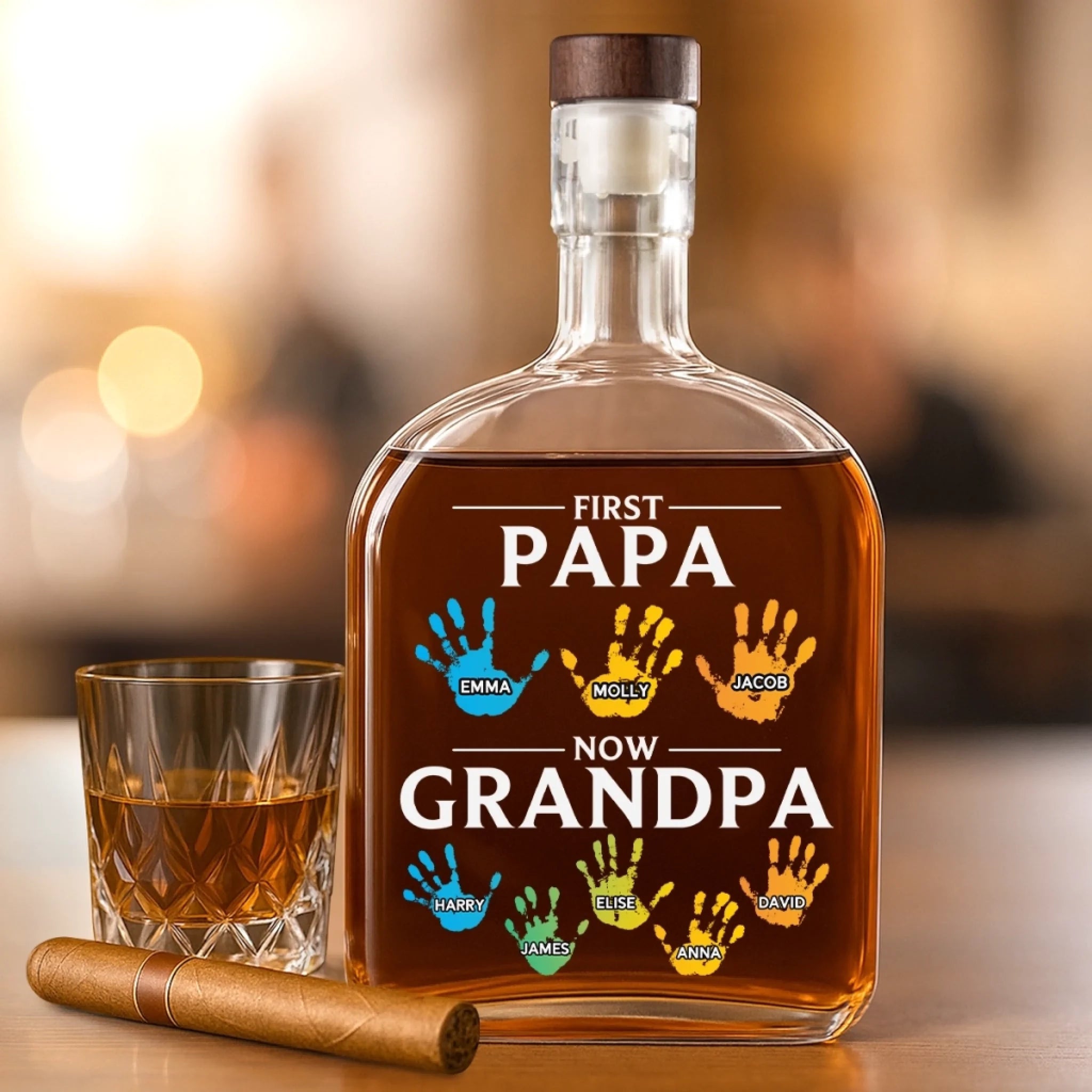 Behind Every Great Family Is A Grandpa Who Was Once A Great Dad - Family Personalized Custom Whiskey Bottle - Father's Day, Gift For Dad, Grandpa